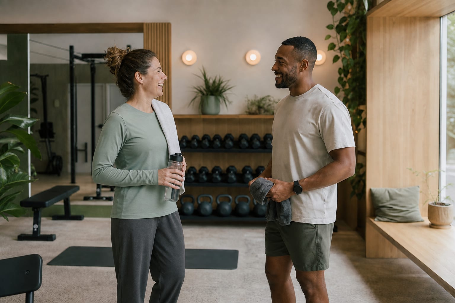 A trainer talking with a member after a gym session